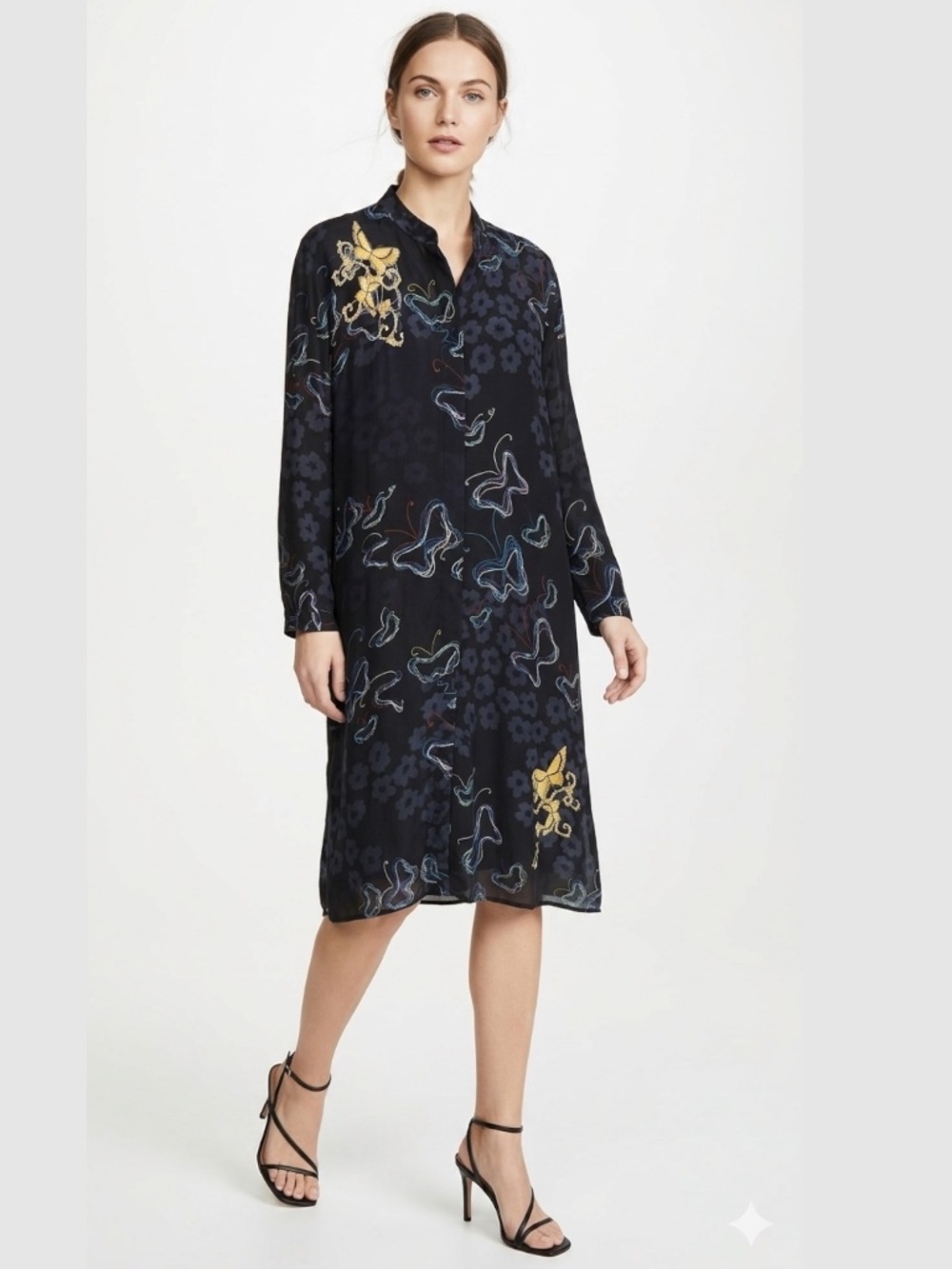 CITRON 100% Silk Embroidered Fully Lined Dress / Tunic / Coverup Button Front 2X